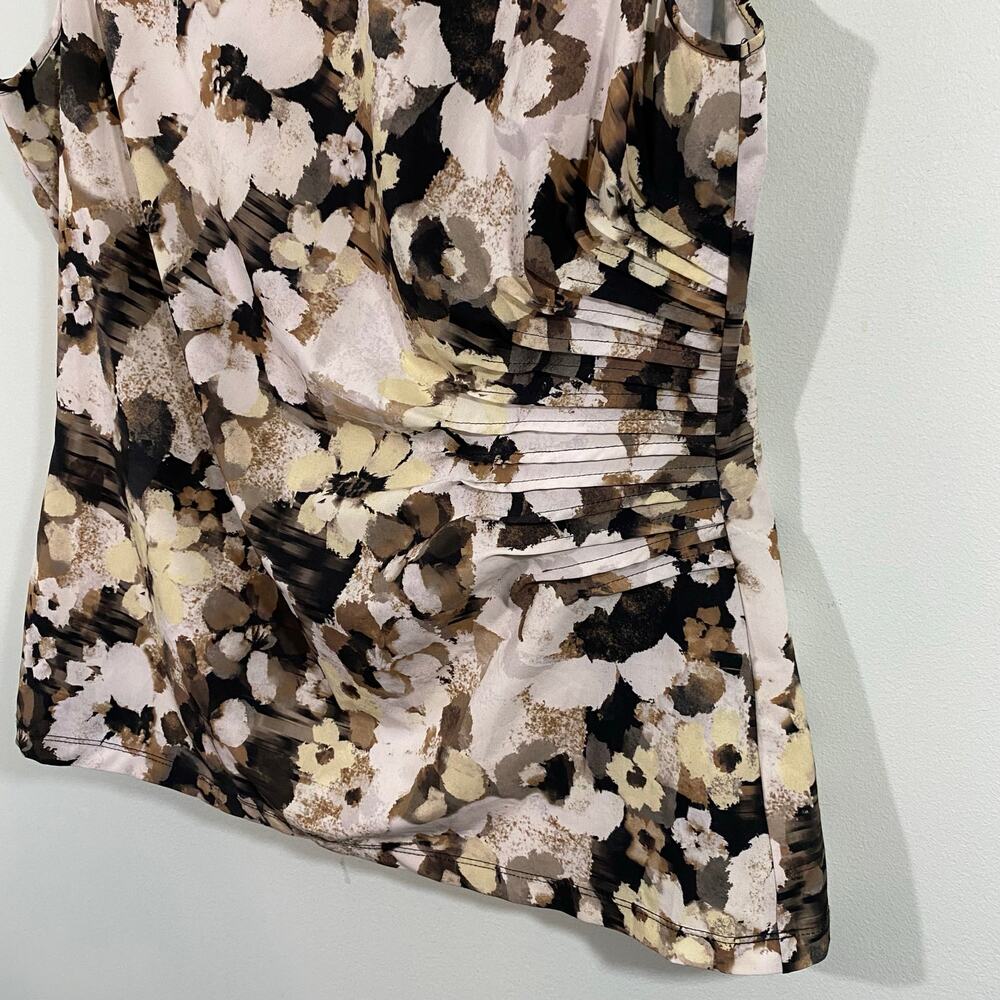 Calvin Klein Women Floral Pleated Side Sleeveless Blouse Size PL - Picture 3 of 8